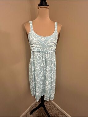 fresh produce aqua & White Textured Floral Wide Strap fit & Flare, Med